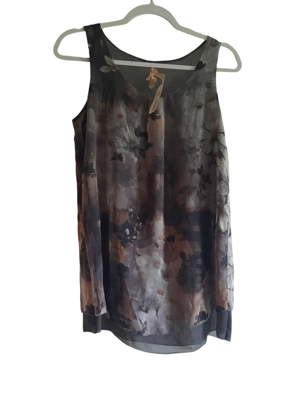Mystree Floral Sheer Layered Camisole - Gray & Brown